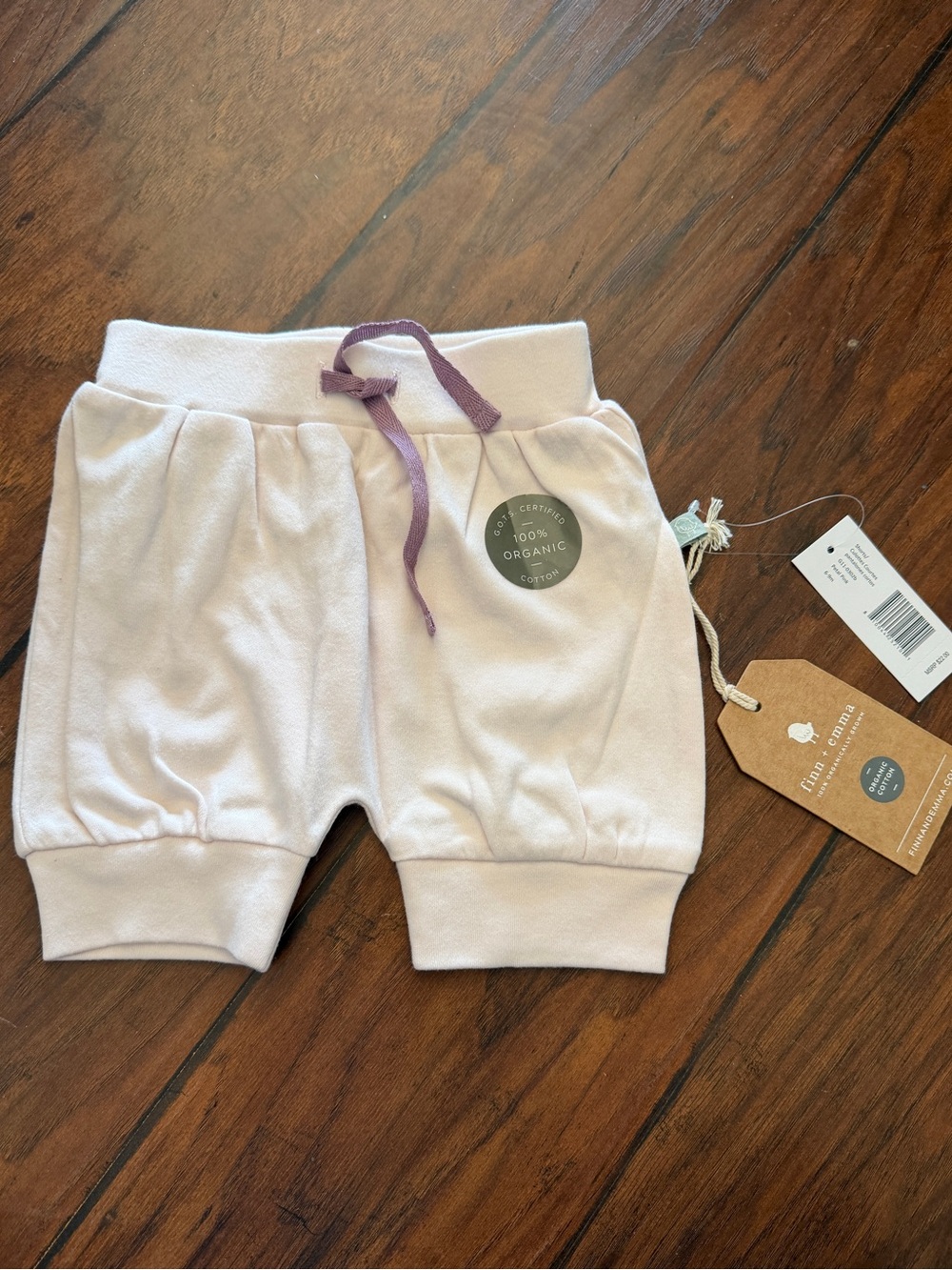 6-9m NWT Finn + Emma 100% Organic Cotton Petal Pink Baby Shorts with Drawstring